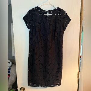 LOFT Black Sheath Midi Dress Short Sleeve